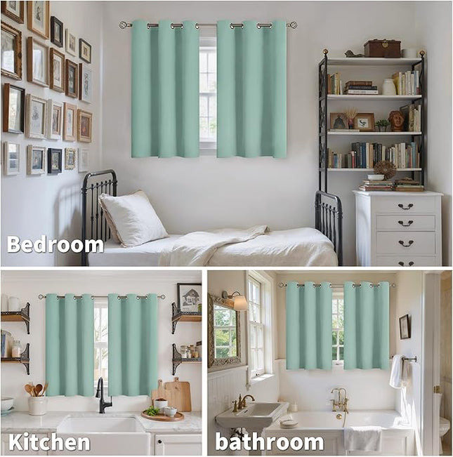 YoungsTex Sage Green Blackout Curtains 40 Inch Length for Kitchen Windows - Short Thermal Insulated Drapes with Grommet Room Darkening Privacy for Bathroom Bedroom, 2 Panels, 42 x 40 Inch