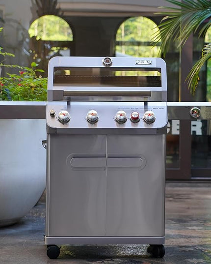 Monument Grills Outdoor Barbecue Stainless Steel 4 Burner Propane Gas Grill, 62,000 BTU Patio Garden Barbecue Grill with Side Burner, Infrared Technology and Knob Controls, Mesa415BZ with BBQ Cover