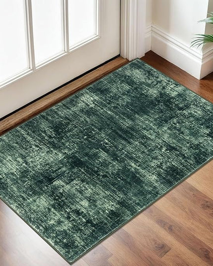 IOHOUZE Small Abstract Area Rug 2x3 Ft Entryway Rugs Washable Door Mat Indoor Entrance, Rubber Backed Throw Rugs, Printed Faux Wool Non Slip Floor Carpet for Foyer Front Door Sink, Dark Green