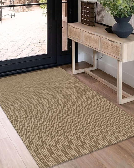 KOZYFLY Washable Entryway Rug 3x5 Ft Area Rugs Cotton Rubber Backed Throw Rugs Indoor Door Mat Kitchen Rugs Braided Floor Carpet for Front Entrance Bathroom Kitchen Living Room, Beige/Khaki
