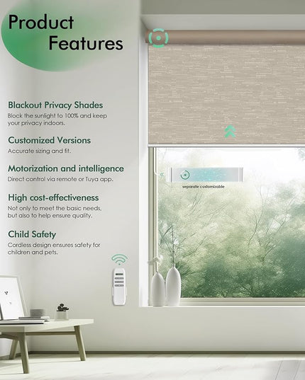 Yoolax Motorized Blinds with Remote, Blackout Remote Shades for Windows, Automatic Roller Shades Cordless Electric Blinds for Bedroom Living Room Office, Custom Size (Jacquard Coffee)