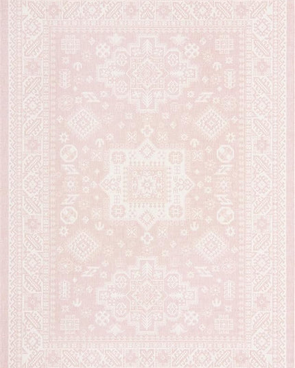 Rugs.com Outdoor Aztec Collection Rug – 7' x 10' Pink Flatweave Rug Perfect for Living Rooms, Large Dining Rooms, Open Floorplans