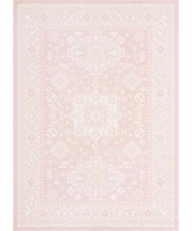 Rugs.com Outdoor Aztec Collection Rug – 7' x 10' Pink Flatweave Rug Perfect for Living Rooms, Large Dining Rooms, Open Floorplans