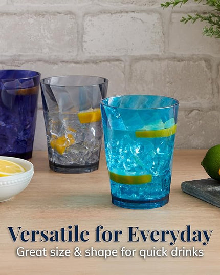 US Acrylic Optix Plastic Reusable Drinking Glasses (Set of 8) 14oz Rocks Cups in Coastal Colors | BPA-Free Tumblers, Made in USA | Top-Rack Dishwasher Safe