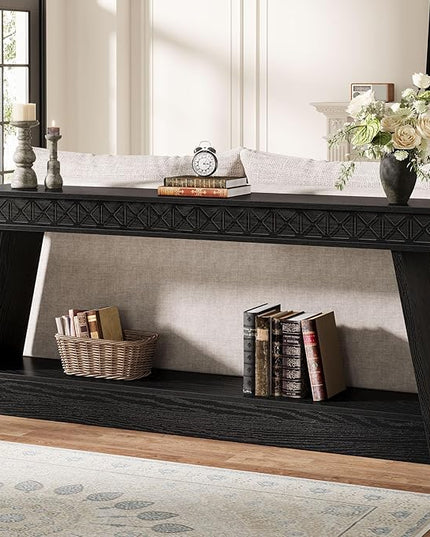 Tribesigns Modern Console Table, 71-Inch Extra Long Entryway Table with Storage, 2-Tier Narrow Sofa Table Behind Couch, Farmhouse Wooden Accent Table for Living Room, Hallway, Foyer, Black