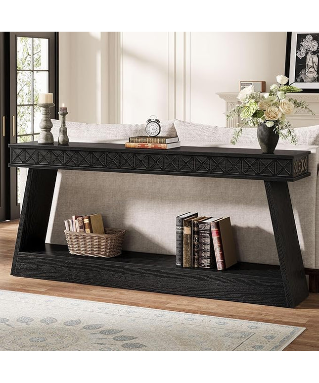 Tribesigns Modern Console Table, 71-Inch Extra Long Entryway Table with Storage, 2-Tier Narrow Sofa Table Behind Couch, Farmhouse Wooden Accent Table for Living Room, Hallway, Foyer, Black