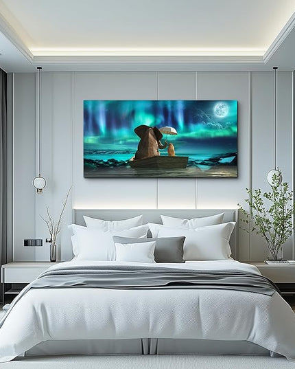 Canvas Wall Art For Living Room Large Size Fashion Wall Decorations For Bedroom Modern Office Wall Decor Painting Aurora Scenery Elephant Pictures Artwork Room Canvas Art Prints Bathroom Home Decor