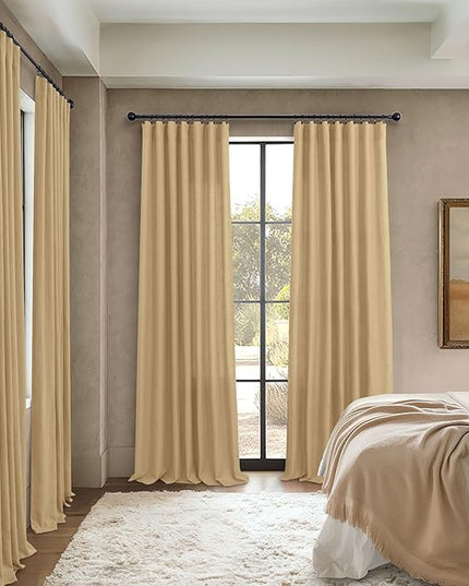 Tan Beige Curtains 96 Inches Long for Living Room 2 Panels Pocket Back Tab Semi Sheer Linen Rustic Neutral Earth Light Brown Room Decor Khaki Taupe Camel Burlap Curtains for Bedroom Cottagecore Fall