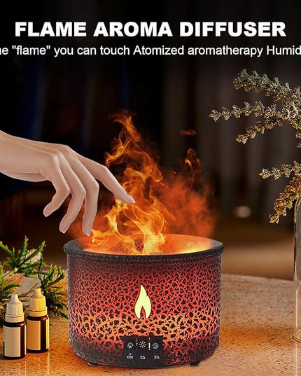 Volcano Humidifier Quiet Flame Diffuser: 300ml Spray Humidifier with 2 Modes Fire Mist Waterless Auto Shut Off Aromatherapy Diffuser with Remote Control for Bedroom Home, Office(Red & Blue)