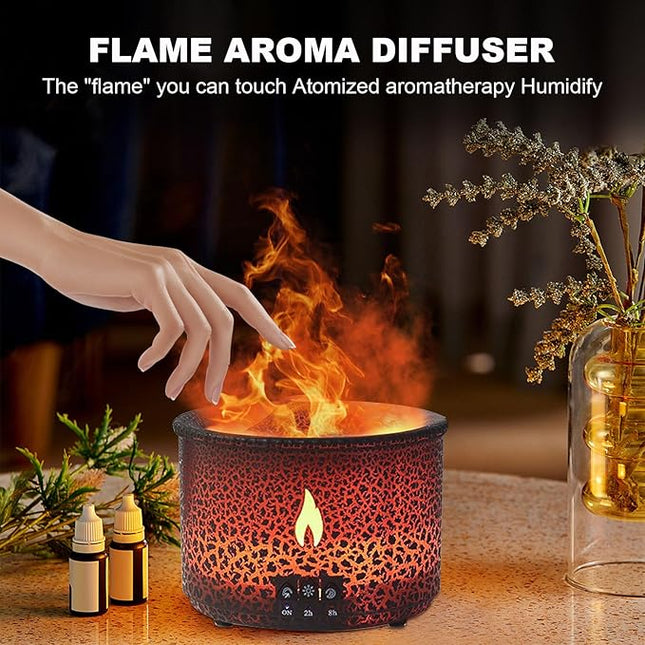 Volcano Humidifier Quiet Flame Diffuser: 300ml Spray Humidifier with 2 Modes Fire Mist Waterless Auto Shut Off Aromatherapy Diffuser with Remote Control for Bedroom Home, Office(Red & Blue)