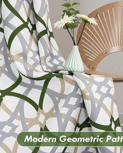 DriftAway Alexander 80% Blackout Curtains for Living Room 250GSM Pattern Match Thermal Insulated Room Darkening Geo Moroccan Mid Century Grommet Bedroom Drapes 2 Panels 52 Inch by 90 Inch Loden Green