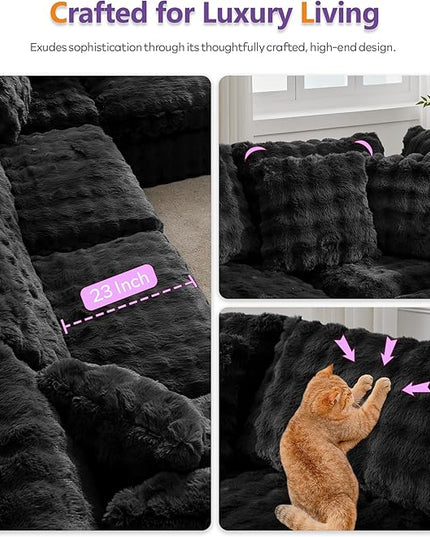 TYBOATLE 135’’ Boneless Slow-Rebound Memory Foam Couch, Cloud Sectional Couches for Living Room w/Upgraded Fabric, Deep Seat Comfy Fluffy U Shaped Modular Sectional Sofa w/Chaise