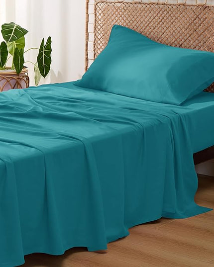 Bedsure Cooling Sheets Twin XL, Rayon Derived from Bamboo, Breathable & Soft Twin XL Sheet Sets, Deep Pocket Up to 16 Inches, Hotel Luxury Silky Dorm Bedding for Hot Sleepers, Turquoise