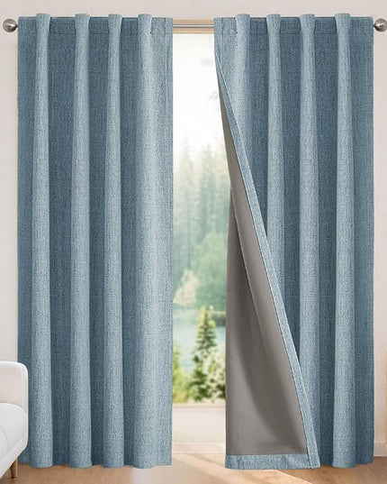 Joydeco Blackout Curtains for Bedroom - 63 Inch Long 100% Light Blocking 2 Panels Sky Blue Drapes, Thermal Insulated Room Darkening Curtains, Linen Textured for Living Room, Rod Pocket & Back Tabs