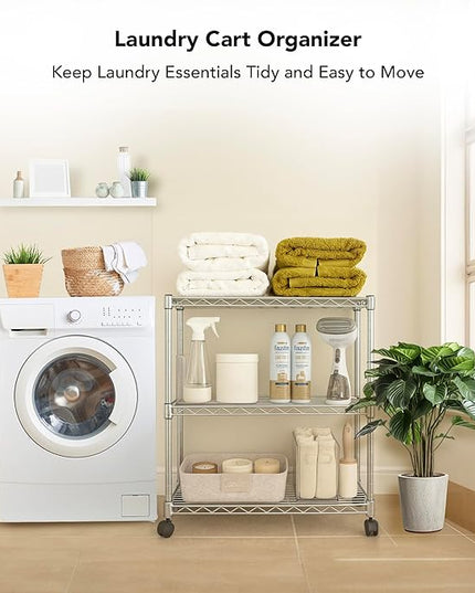 3 Tier Wire Shelving Unit Storage Rack, Metal Heavy Duty Utility Organizers, Organization Units for Metal Shelves, Pantry, Garage, Laundry Racks Durable Shelf Stand, 14"W x 24"L x 30"H, Chrome