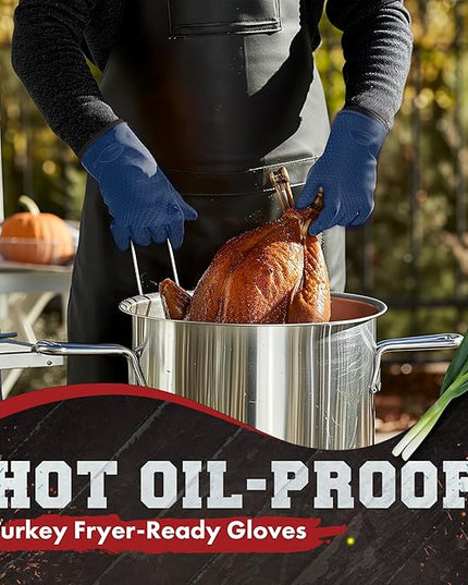 KITCHEN PERFECTION S Silicone Smoker Oven Gloves -Extreme Heat Resistant BBQ Gloves -Handle Hot Food Right on Your Grill Fryer Pit|Waterproof Oven Mitts |Superior Value Set+3 Bonuses