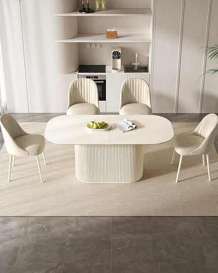 Guyii 70" Oval Dining Table Set with 6 Chairs, Modern Kitchen Table Set, Indoor Rectangular Dining Room Tables for Kitchen, Bar, Living Room, Breakfast Nook, Cream White