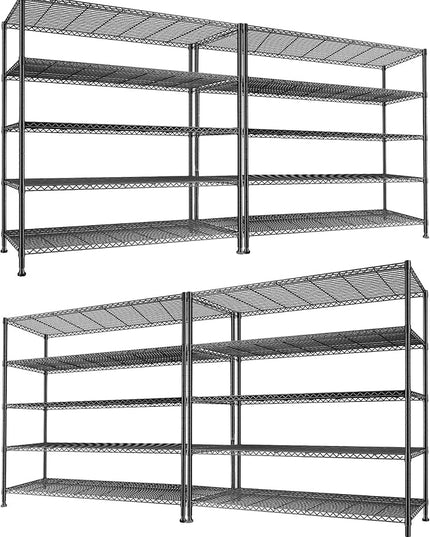REIBII 45.8''W Storage Shelves 5 Tier Wire Shelving Metal Shelves for Storage 1000LBS Adjustable Heavy Duty Metal Shelving Unit Storage for Pantry Kitchen Garage 45.8" W x 71" H x 17.2" D 4PCS