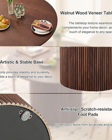 Dining Table Set for 4, 47" Wooden Round Kitchen Table with PU Leather Chairs for Kitchen Room and Small Spaces(Walnut Table + 4 Dakr Grey Chairs)