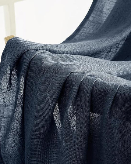 MIULEE Navy Blue Linen Curtains 90 Inch Length 2 Panels for Bedroom Living Room, Soft Thick Linen Textured Natural Window Drapes Semi Sheer Light Filtering Back Tab Rod Pocket Burlap Look Decor