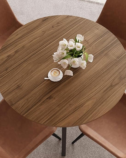 34.6'' Round Dining Table Mid Century Modern Small Round Coffee Table, Saving Space (Walnut Table)