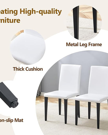 Dining Table Set for 6，Dinner Table Set for 6，71'' Kitchen Table and PU Leather Chairs Set of 6，6 Chair Dining Table Set for Kitchen Dining Room