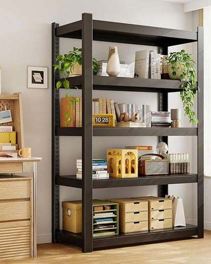 CJF Metal Storage Shelves, 5-Tier Garage Shelving Unit, Heavy Duty Adjustable Metal Shelving for Garage, Basement, Pantry, Warehouse-Black (71 "H x 36" W x 16" D)