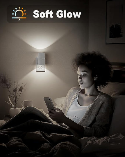 JandCase Night Lights Plug into Wall, Dimmable Night Light Plug in, Modern Night Light Dusk to Dawn Light Sensor, Cool White 5000K, 0-100LM Adjustable Brightness Nightlight for Hallway Bedroom, 2 Pack