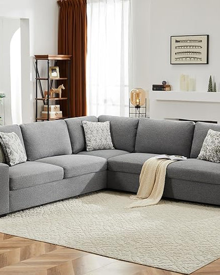 ABCASA 112" L Shaped Sectional Sofa with Detachable Sofa Cover, Reversible Sectional Modular Couch for Living Room, Linen Fabric Corner Couch with 7 Seats, Grey