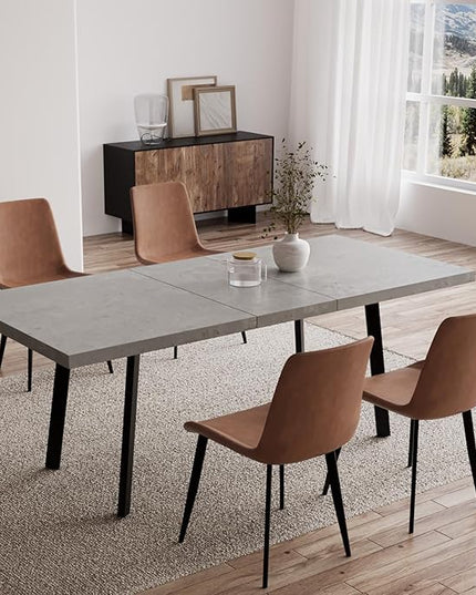 47.2"- 62.9" Extendable Dining Table with 4 Brown Dining Chairs, Modern Kitchen Table Set for 4, Thickened Expandable MDF Wooden Table with Metal Legs for Dining Room, Kitchen, Home