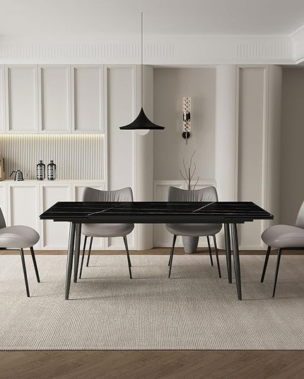 Extendable Dining Table (62.9" to 94.4") for 6 to 10 - Modern Rectangular Sintered Stone Table with High Hardness and Easy Maintenance - Stylish Black