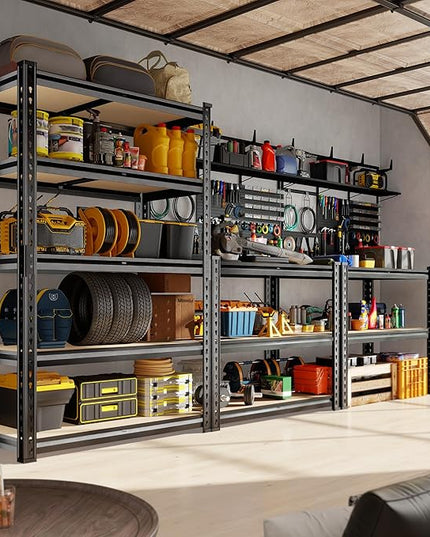 72.12" H Garage Shelving, Storage Shelves Load 2100LBS, 5-Tier Adjustable Shelving Unit with Thickened Wooden Boards for Multiple Scenarios, 72.12" H x 35.55" W x 11.85" D, Black, 2 Pack