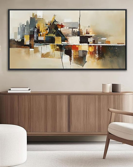 Yellow Abstract Wall Art for Living Room - Modern Wall Art - Framed Large Wall Decor - Canvas Pictures for Bedroom, Office, Above Bed - Contemporary Artwork for Home Decor 24×48IN