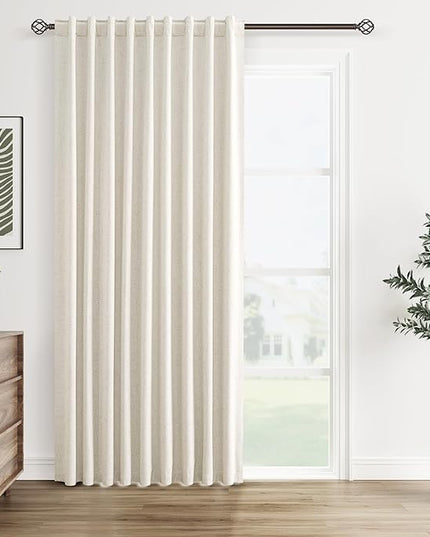 Guken Cream Linen Blackout Curtains 60 Inch Wide by 84 Inch for Living Room Bedroom Back Tab Thermal Insulated 100% Black Out Linen 1 Drapes Room Darkening Window Curtains,1 Panel