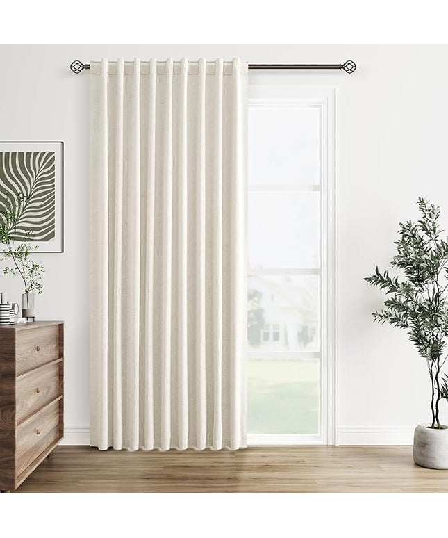 Guken Cream Linen Blackout Curtains 60 Inch Wide by 84 Inch for Living Room Bedroom Back Tab Thermal Insulated 100% Black Out Linen 1 Drapes Room Darkening Window Curtains,1 Panel