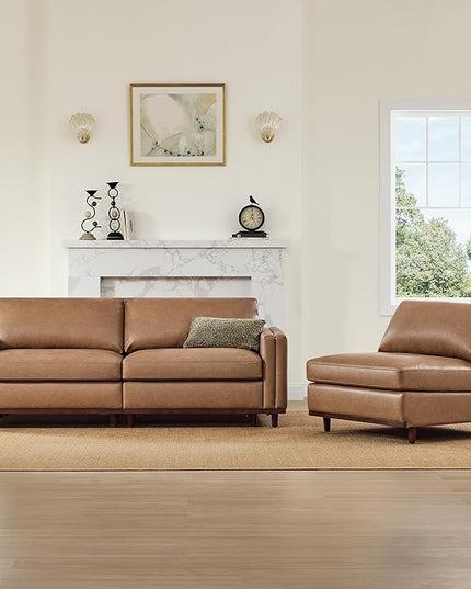 CHITA 118" Super Large Luxury 3 Seat Sectional Modular Sofa, FSC Certified Down Filled Modern Sofa, Deep Seat Comfty Cloud Couch, 3 Seat Couch, Solid Wood Leg, Faux Leather in Camel