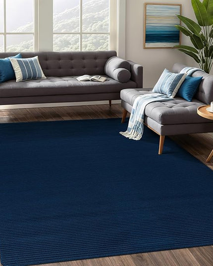 Beverly Rug Non-Slip Modern Rug 8x10 Solid Traditional Rubber Backing Machine Washable Soft Thin Indoor Area Rugs for Living Room Stain Resistant Non Shedding Casual Carpet (8 x 10 Navy Blue)