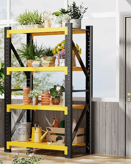 3000LBS Garage Shelving 32" W Garage Shelving Heavy Duty 4-Tier Metal Storage Shelves Adjustable Shelf Unit Storage Rack for Basement Supermarket Warehouse 32" W x 20" D x 78" H Yellow