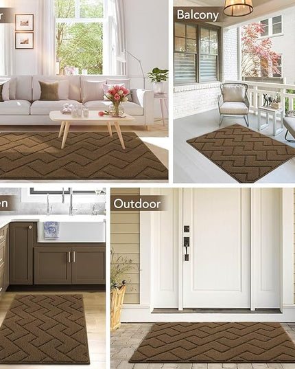 hicorfe Front Door Mat Outside Entrance,32"x40" Absorbent Muddy Dirt Resist Welcome Door Mats Outdoor Indoor,Stain and Fade Resistant,Non Slip Backing Entry Mat Doormat for Entryway(Dark Brown)