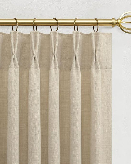 Linen Pinch Pleated Curtains 63 Inch Long, Cream Beige Curtain 2 Panels for Dining Room Kitchen Pleat Drapes with Hooks Rings Light Filtering Short Window Curtain Cabinet 40" x 63"