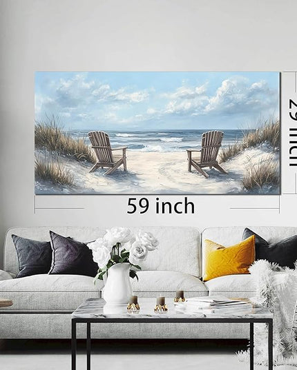 Ouzzlie Landscape Wall Art Coastal Wall Decor Light Blue Picture Art Print Beach Canvas Large Artwork for Living Room Bedroom Office 29" x 59"