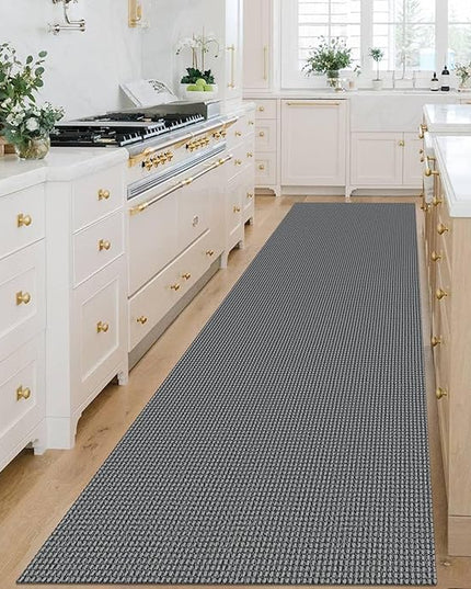 KOZYFLY Extra Long Runners for Hallways 3x14 ft Washable Kitchen Runner Non Slip Rubber Backed Hallway Rug Cotton Entryway Runner Rug Floor Carpet for Indoor Hall, Kitchen, Stair, Grey/Dark Grey