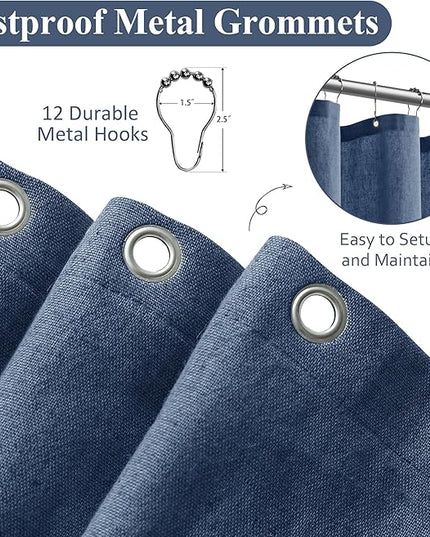 Naturoom Vintage Blue 54 Inch Shower Curtain - Stall Narrow Half Linen Ultra Thick Fabric Shower Curtain Set with Hooks, Boho Farmhouse Rustic RV Camper Bath Curtains for Bathroom, 54x78