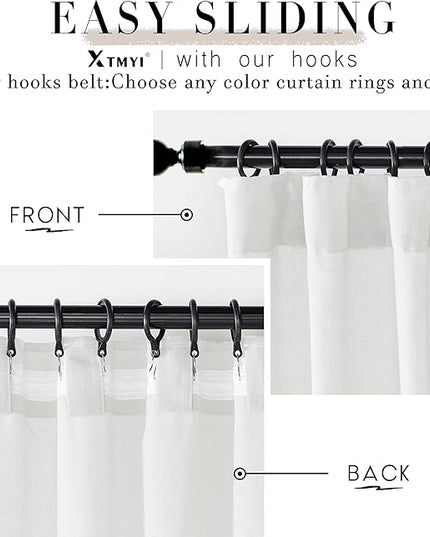 XTMYI White Back Tab/Hook Belt Linen Cotton Sheer Curtains for Bedroom White 63 Inches Long,2 Panels