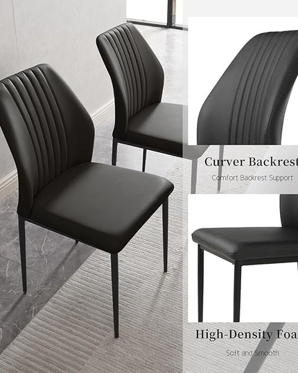 5 Piece Dining Table Set, 42.9 Inch Modern Kitchen Dining Table and Leather Dining Chairs for Kitchen Dining Room (Table + 4 Black Chairs)