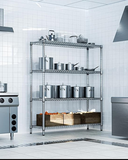 1760 LBs 4 Tier Storage Rack Metal Wire Shelving Unit, Storage Standing Shelf Organizer for Laundry Bathroom Kitchen Pantry Garage Utility Room, Chrome 17.7" D x 59.1" W x 70.4" H
