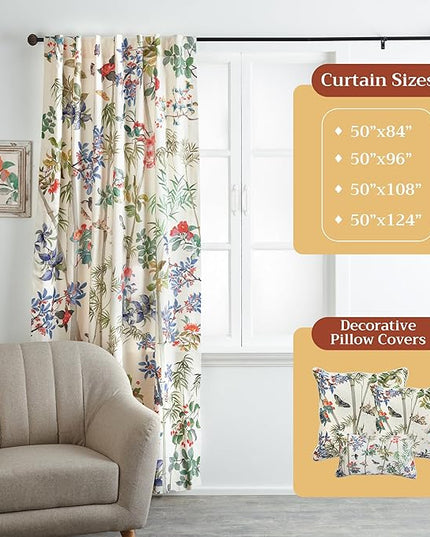Maison d' Hermine Curtains for Living Room 100% Cotton 108 inch Length One Panel Light Filtering Curtains for Bedroom Windows with Rod and Loop Pockets Drapes (Canne Light Beige, 50" W x 108" L)