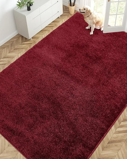 PURRUGS Easy Care Area Rug 6ft x 9ft, Non-Slip Washable Entryway Rug, Stain Resistant Accent Rug for Hallway, Living Room, Bedroom and Mudroom, Burgundy Red