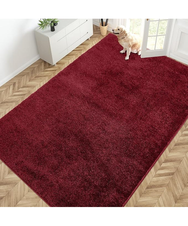 PURRUGS Easy Care Area Rug 6ft x 9ft, Non-Slip Washable Entryway Rug, Stain Resistant Accent Rug for Hallway, Living Room, Bedroom and Mudroom, Burgundy Red