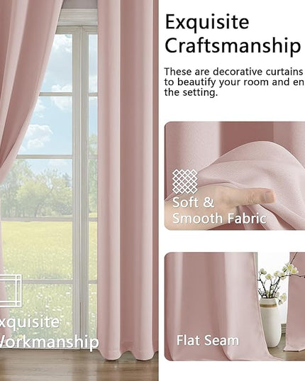 Simplebrand Blush Curtains for Bedroom 63 Inch Length 2 Panels Set, Room Darkening Thermal Insulated Energy Saving Curtains for Nursery, Grommet Solid Soft Window Treatment Drapes, W40 x L63
